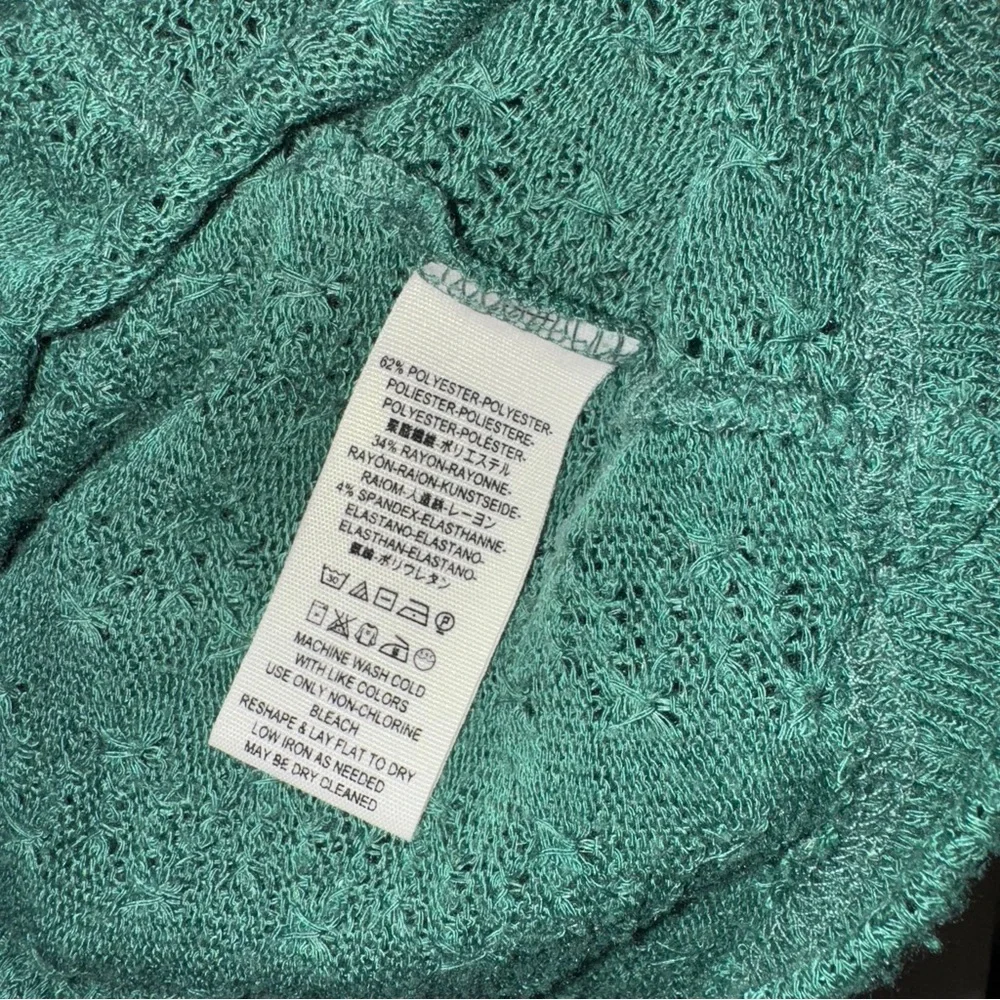 Free People Knit Pointelle Sweater Top Green V-Neck sz M